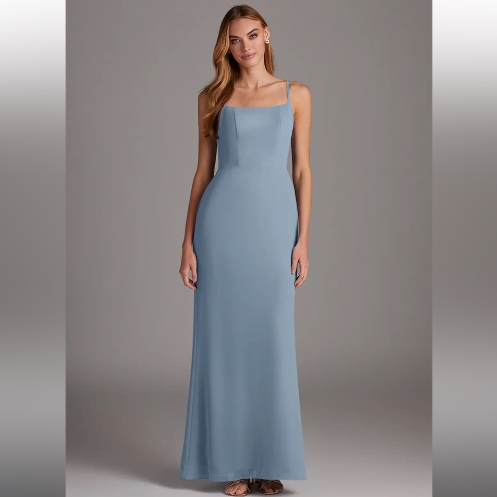Azazie Tayla dusty blue bridesmaid dress in size A6